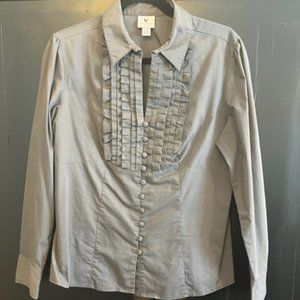 Worthington Stretch Gray ruffle button down Size L